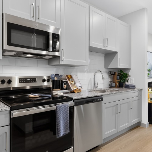 Kitchen with stainless steel appliances
